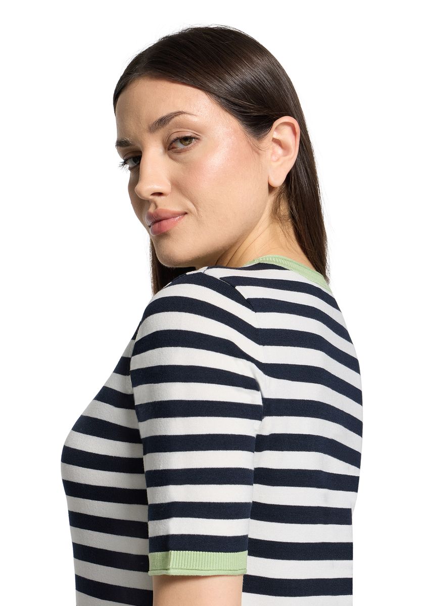 Gestreifter Kurzarm-Strickpullover