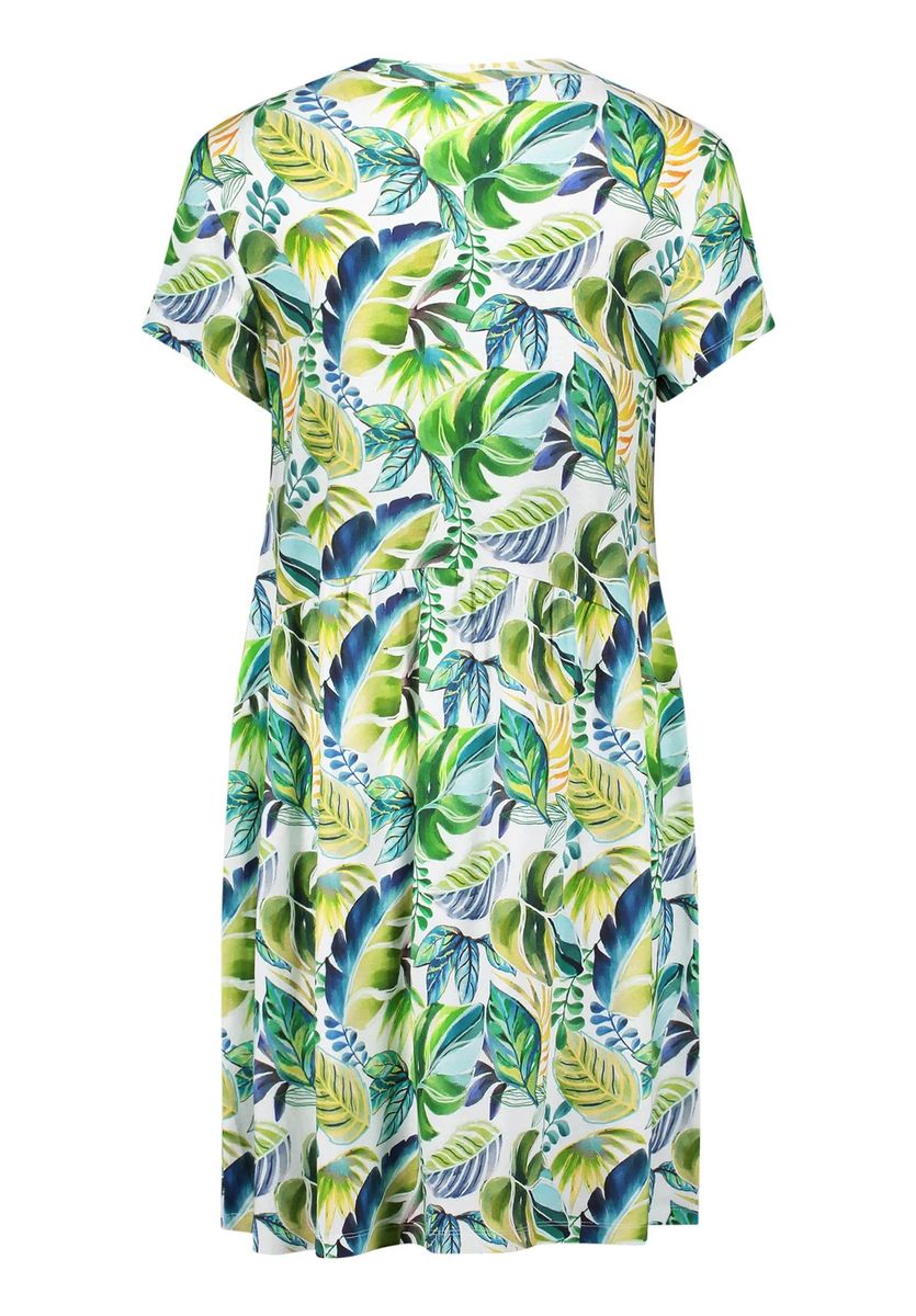 Freizeitkleid mit tropischem Print und Taschen