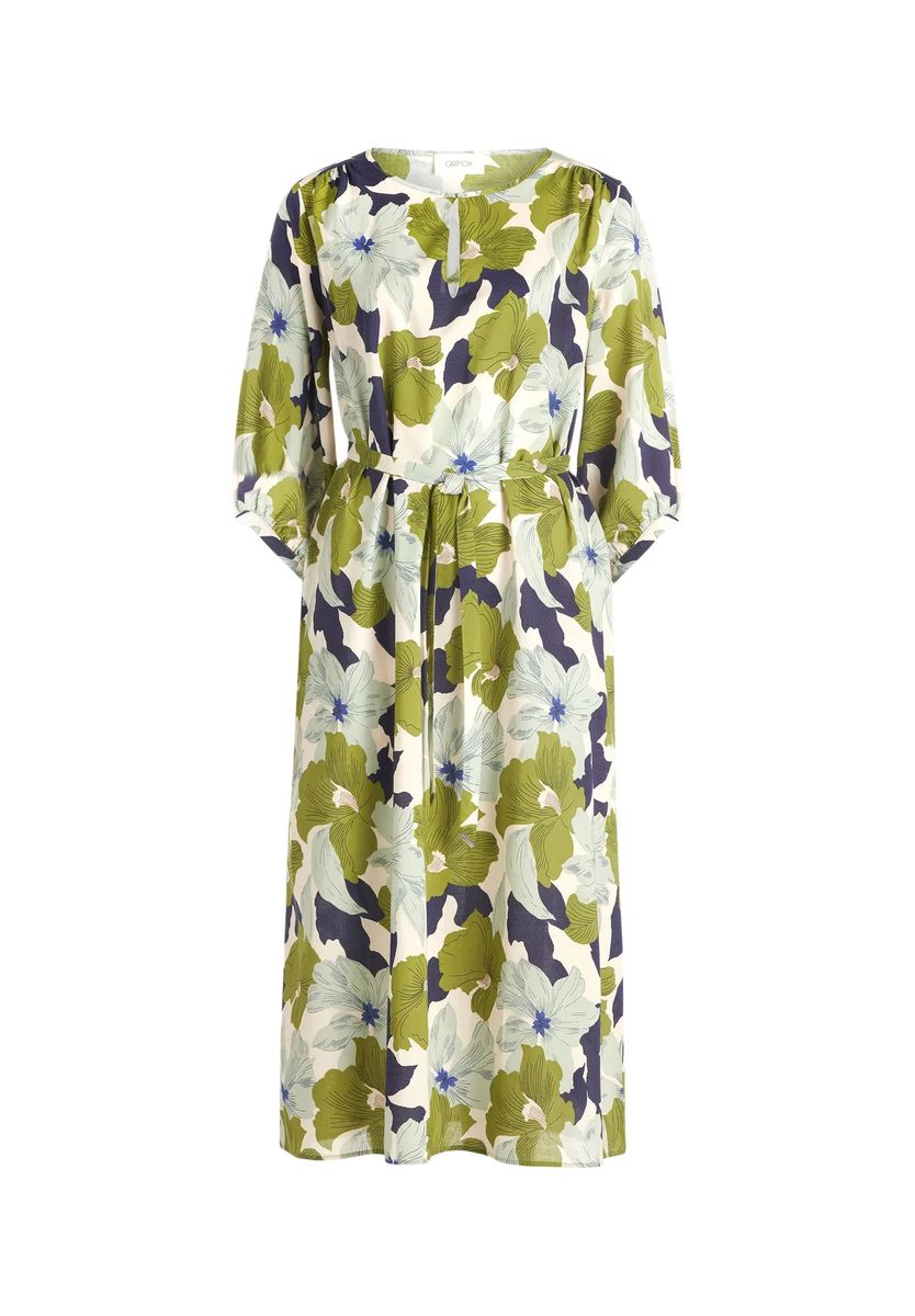 Blumenkleid mit Bindegürtel in Midi-Länge
