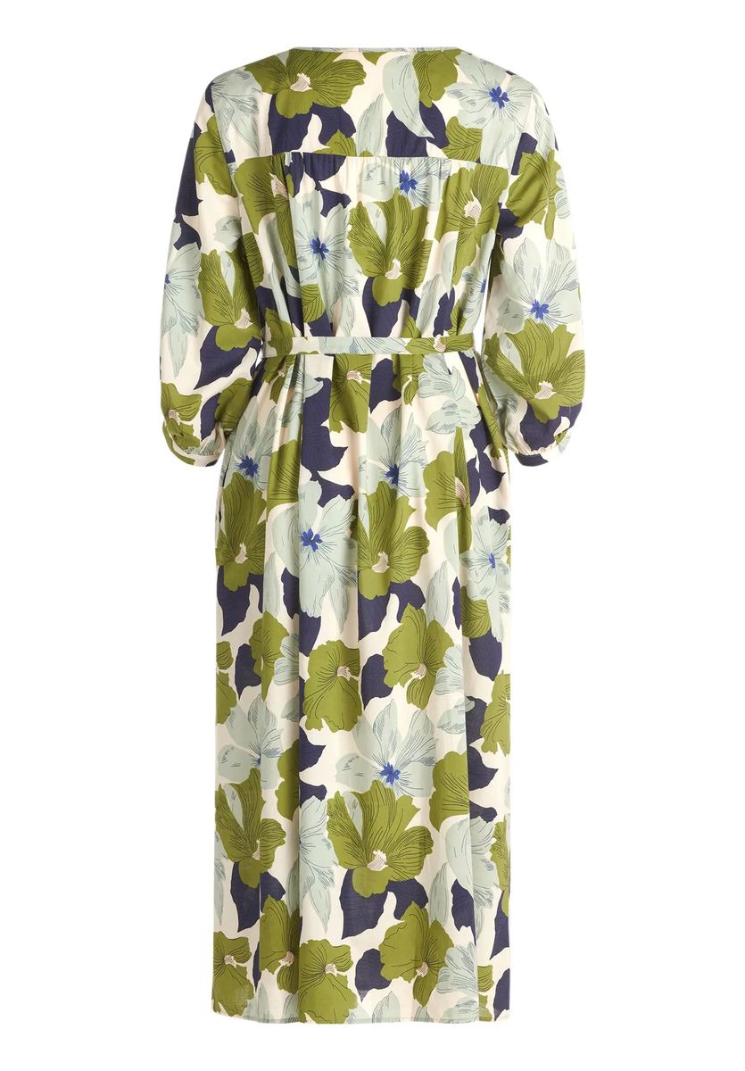 Blumenkleid mit Bindegürtel in Midi-Länge