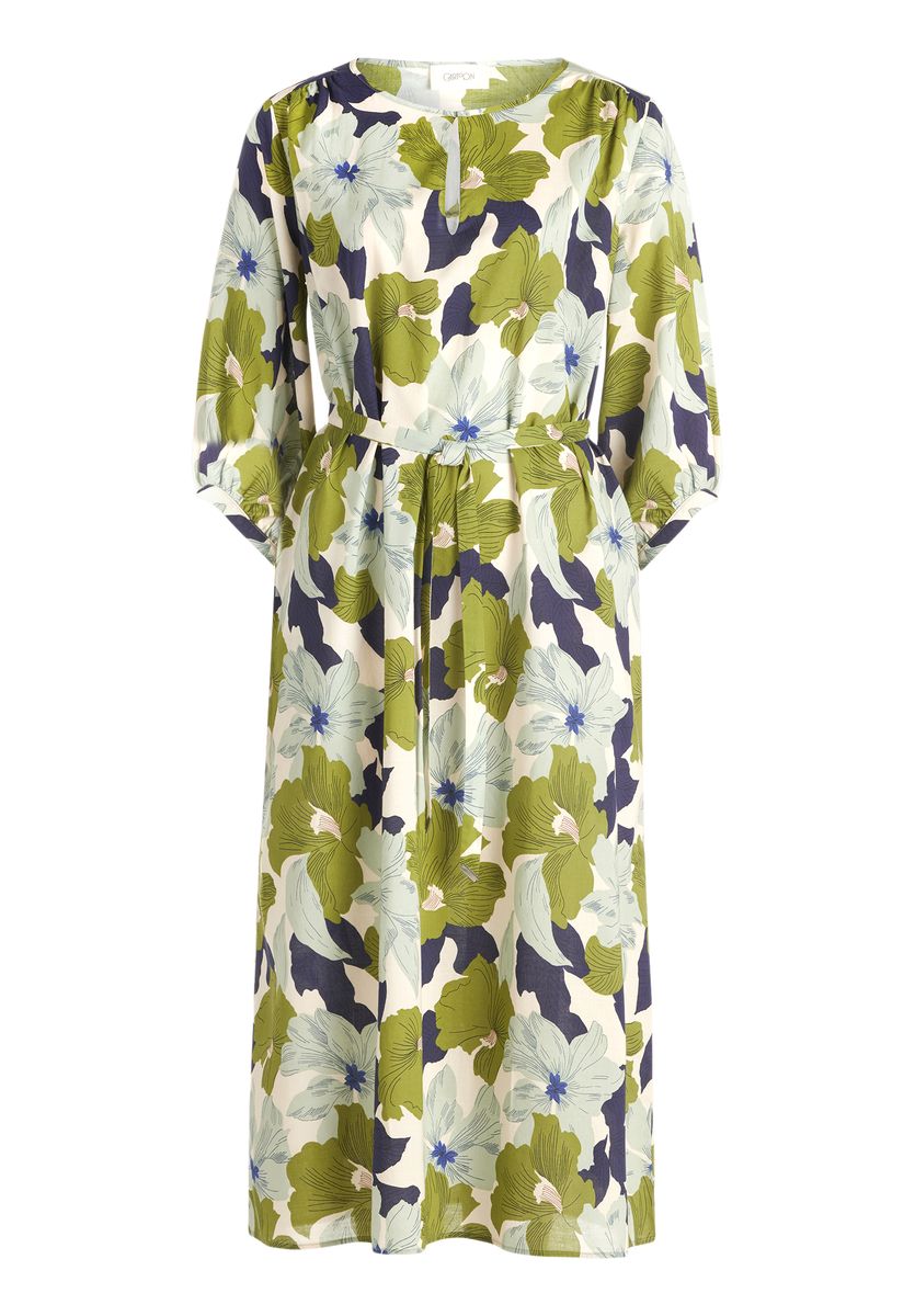 Blumenkleid mit Bindegürtel in Midi-Länge