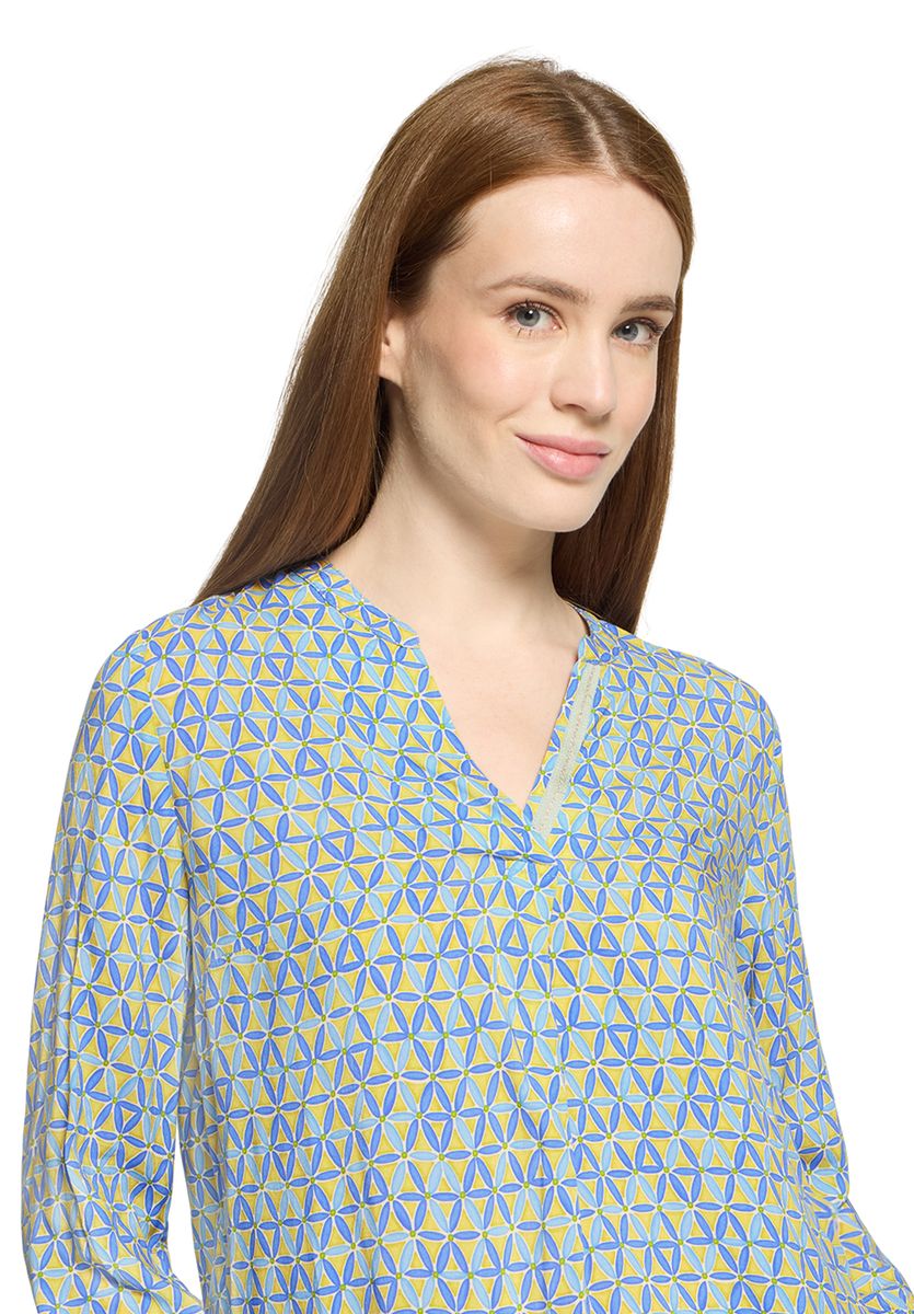 Geometrisch bedruckte Bluse mit Split-Neck