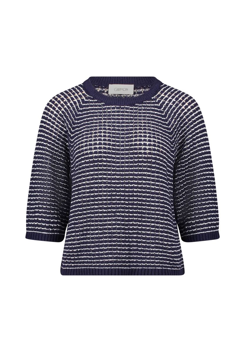 Gestreifter Lochstrick-Pullover mit 3/4-Arm