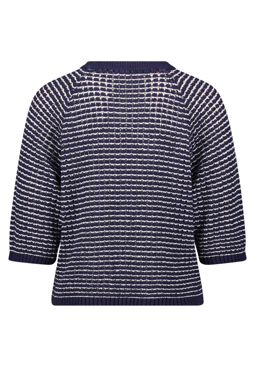 Gestreifter Lochstrick-Pullover mit 3/4-Arm