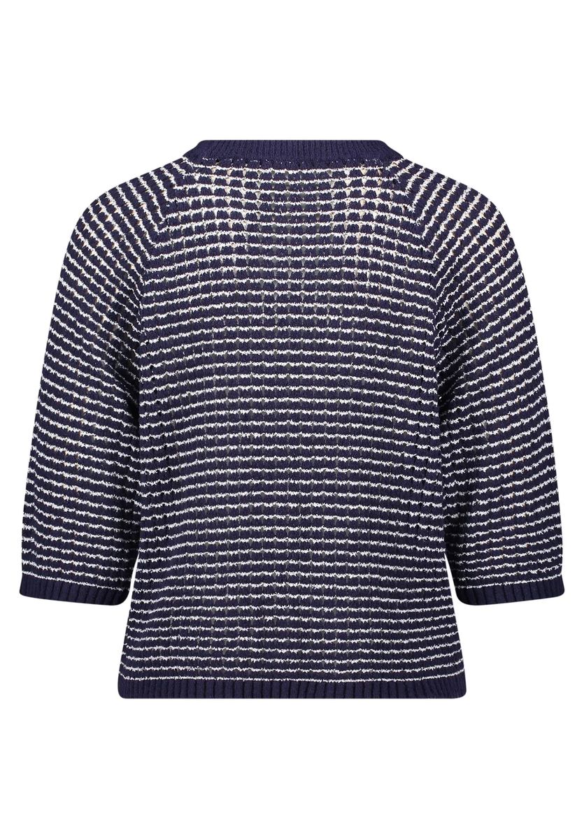 Gestreifter Lochstrick-Pullover mit 3/4-Arm