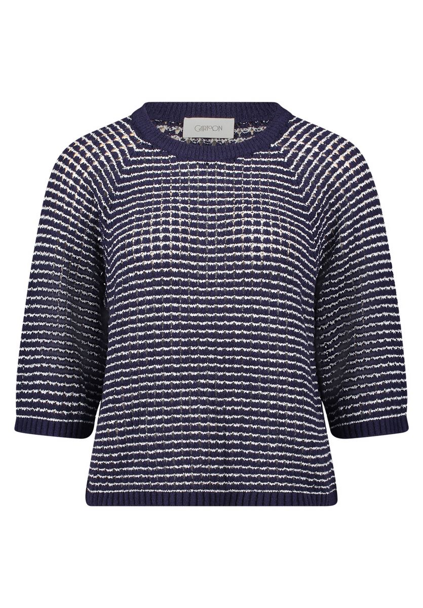 Gestreifter Lochstrick-Pullover mit 3/4-Arm
