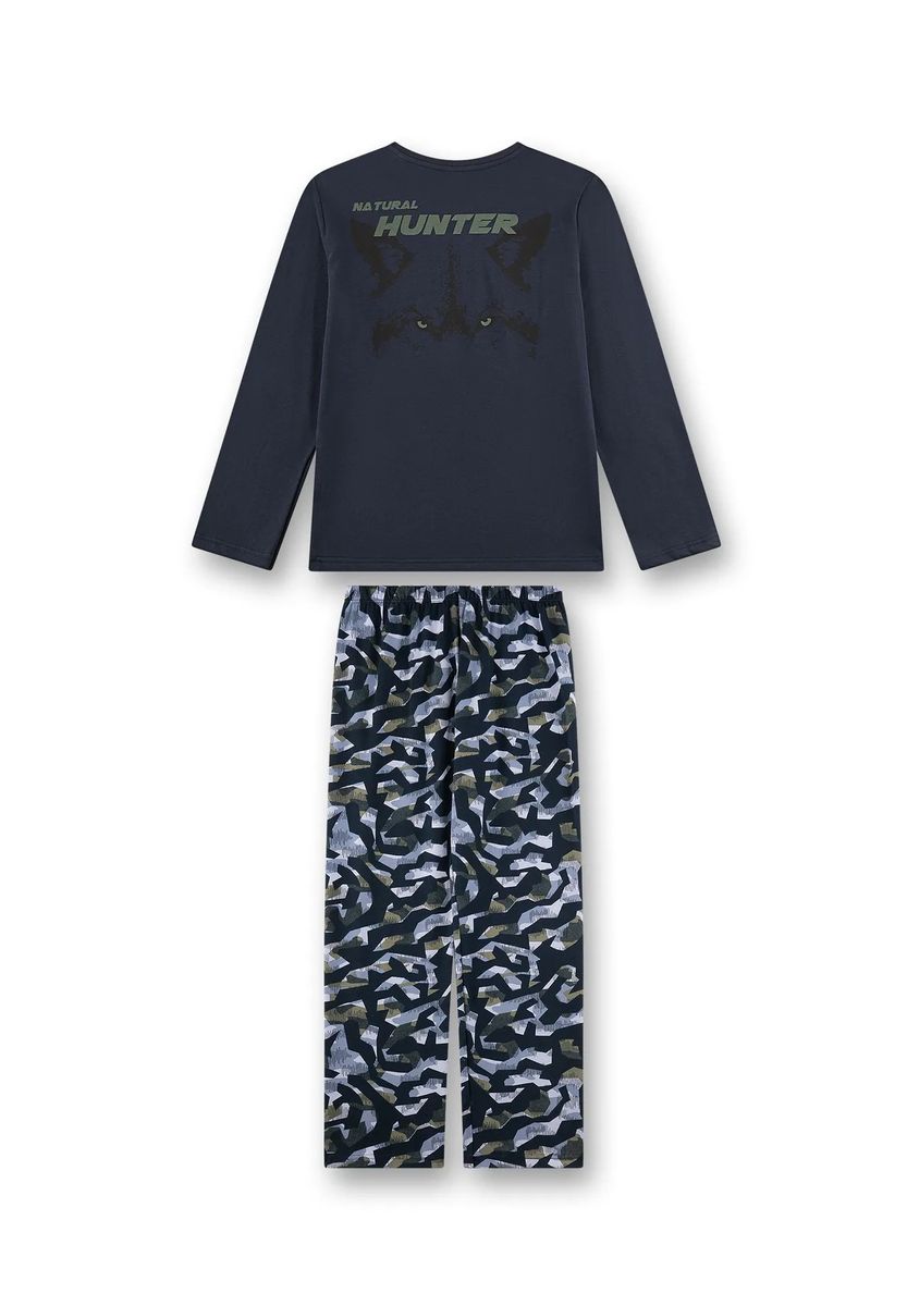 Grafik-Langarm-Schlafanzug mit Camouflage-Muster