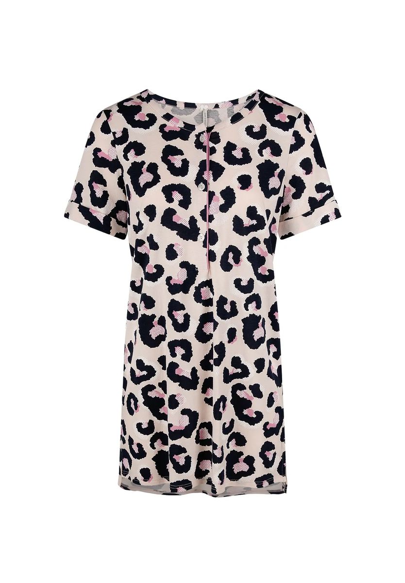 Schlafshirt mit Leopardenmuster und Knöpfen
