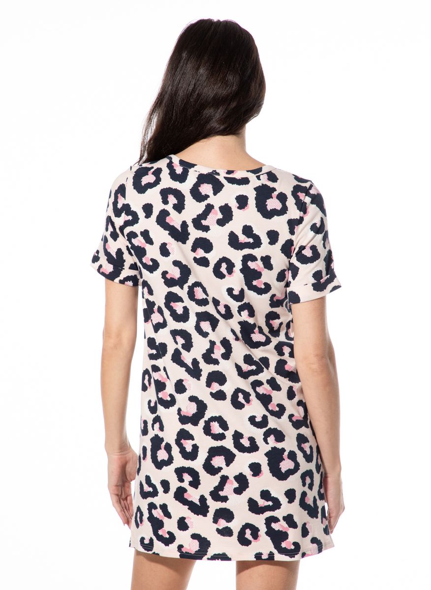 Schlafshirt mit Leopardenmuster und Knöpfen