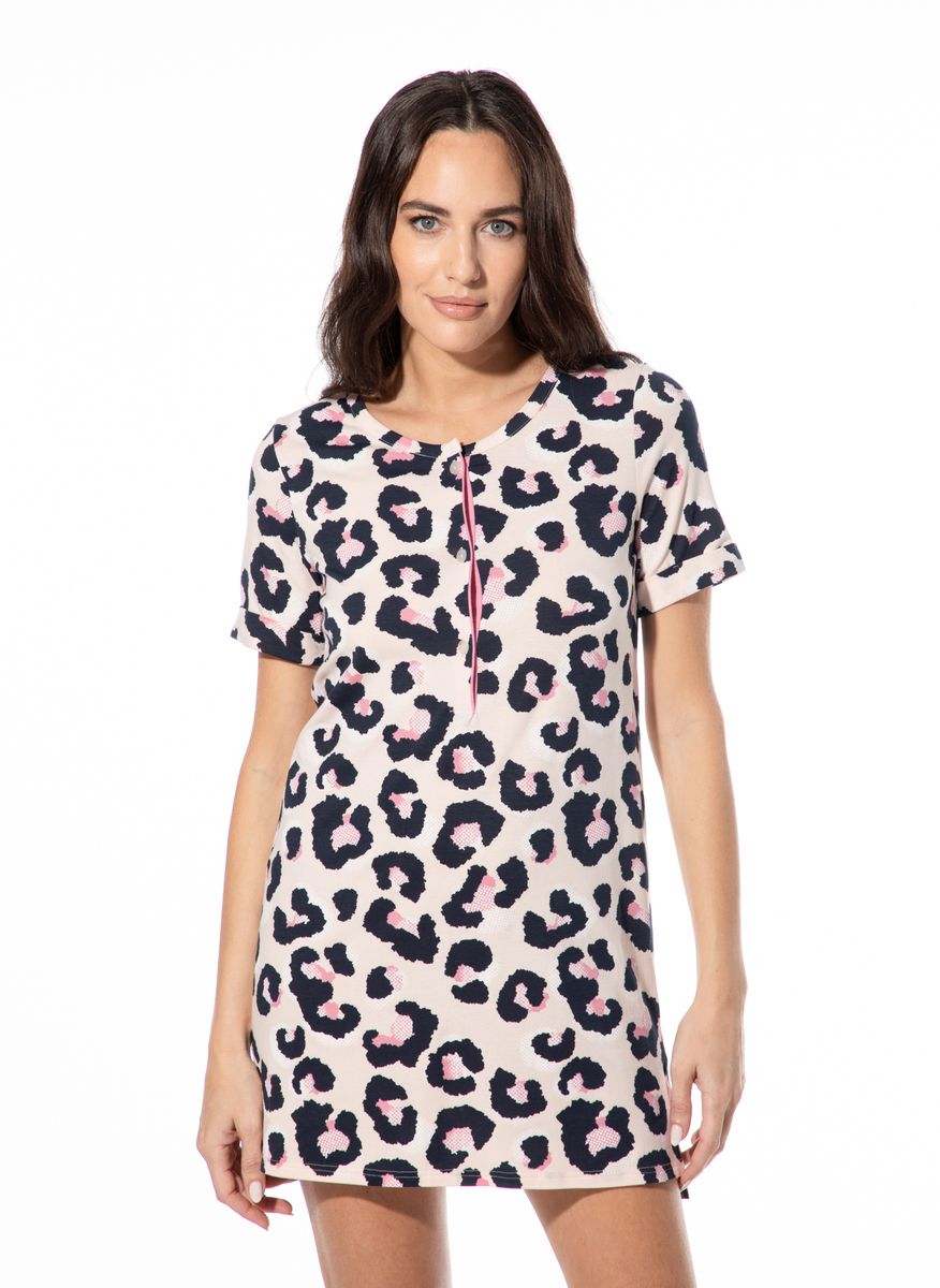 Schlafshirt mit Leopardenmuster und Knöpfen