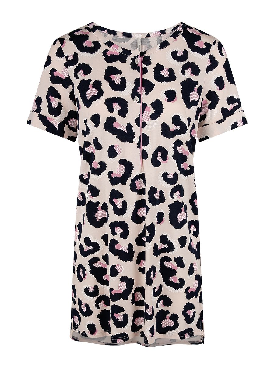 Schlafshirt mit Leopardenmuster und Knöpfen