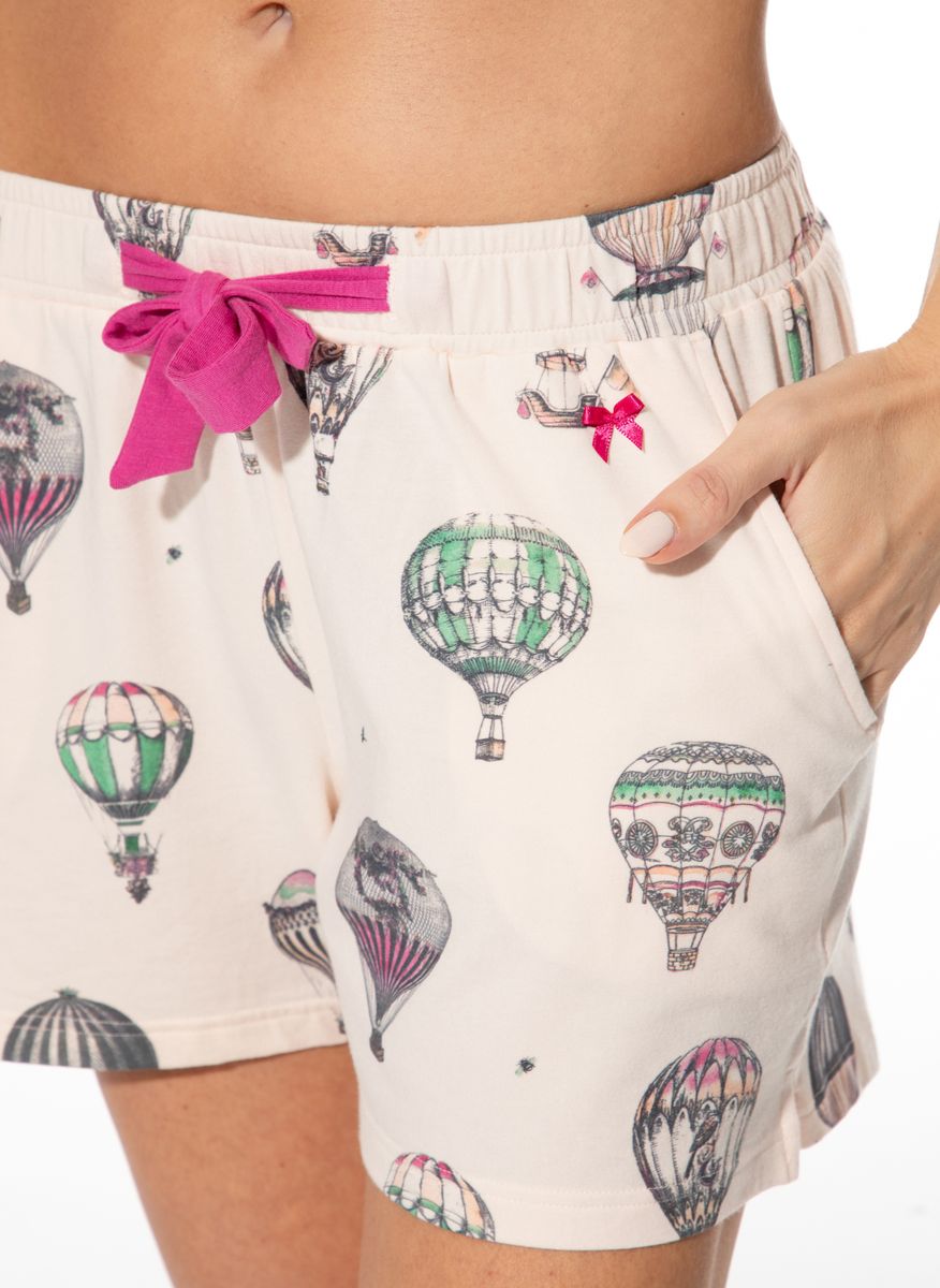 Schlafshorts mit Vintage-Ballon-Print
