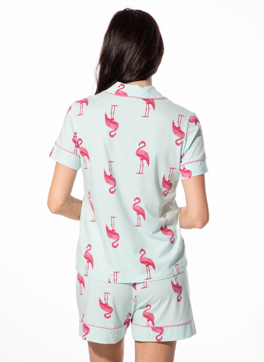 Schlafanzugoberteil mit Flamingo-Print