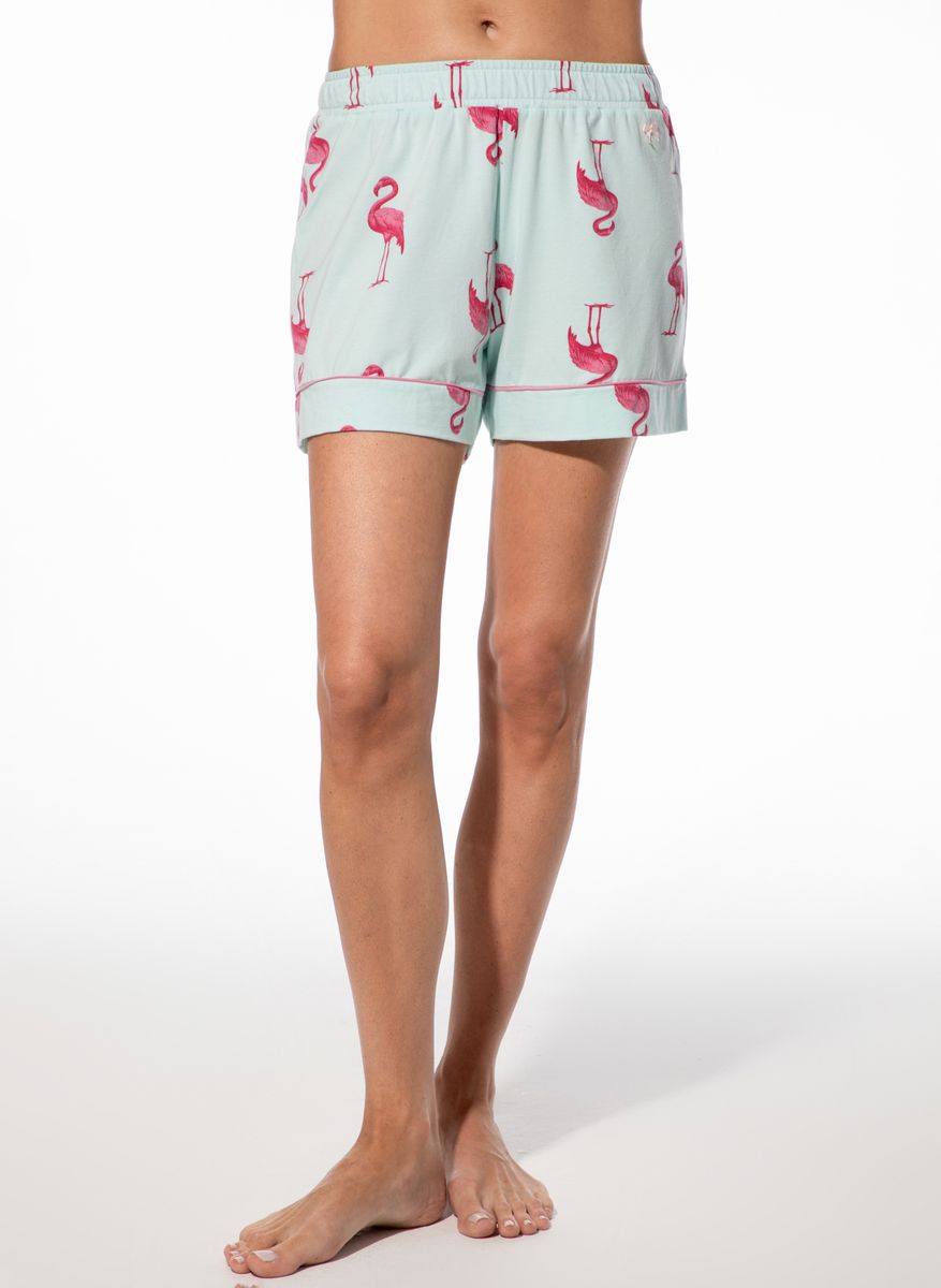 Verspielte Pyjama-Shorts mit Flamingo-Print