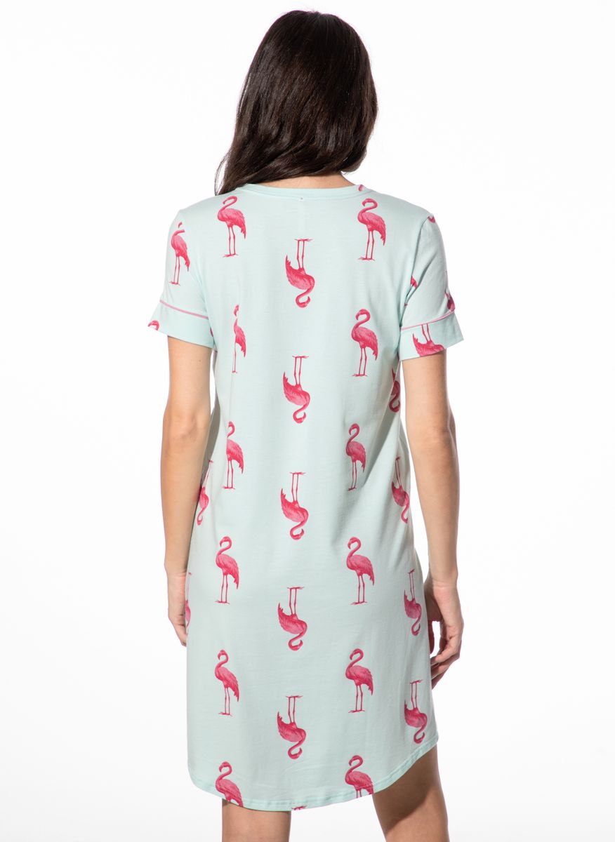 Kurzärmeliges Schlafshirt mit Flamingo-Print