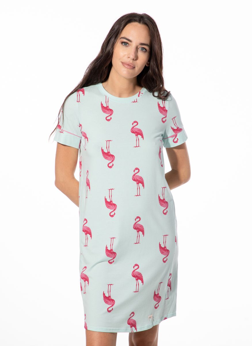 Kurzärmeliges Schlafshirt mit Flamingo-Print