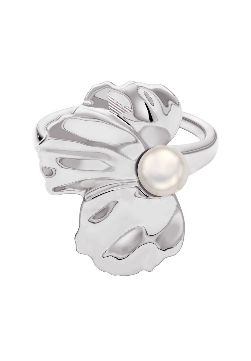 Silberfarbener Blumenring mit Perle