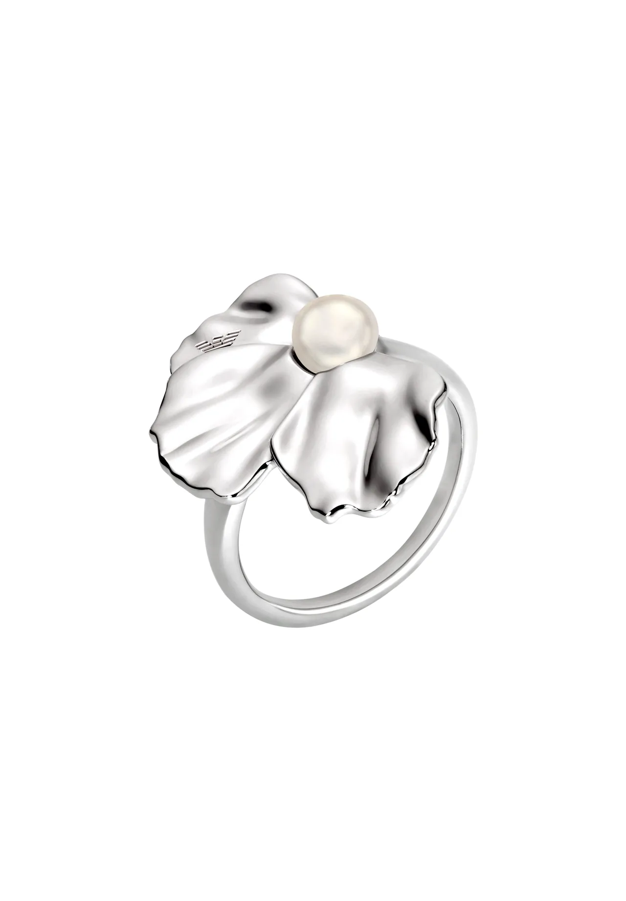 Silberfarbener Blumenring mit Perle