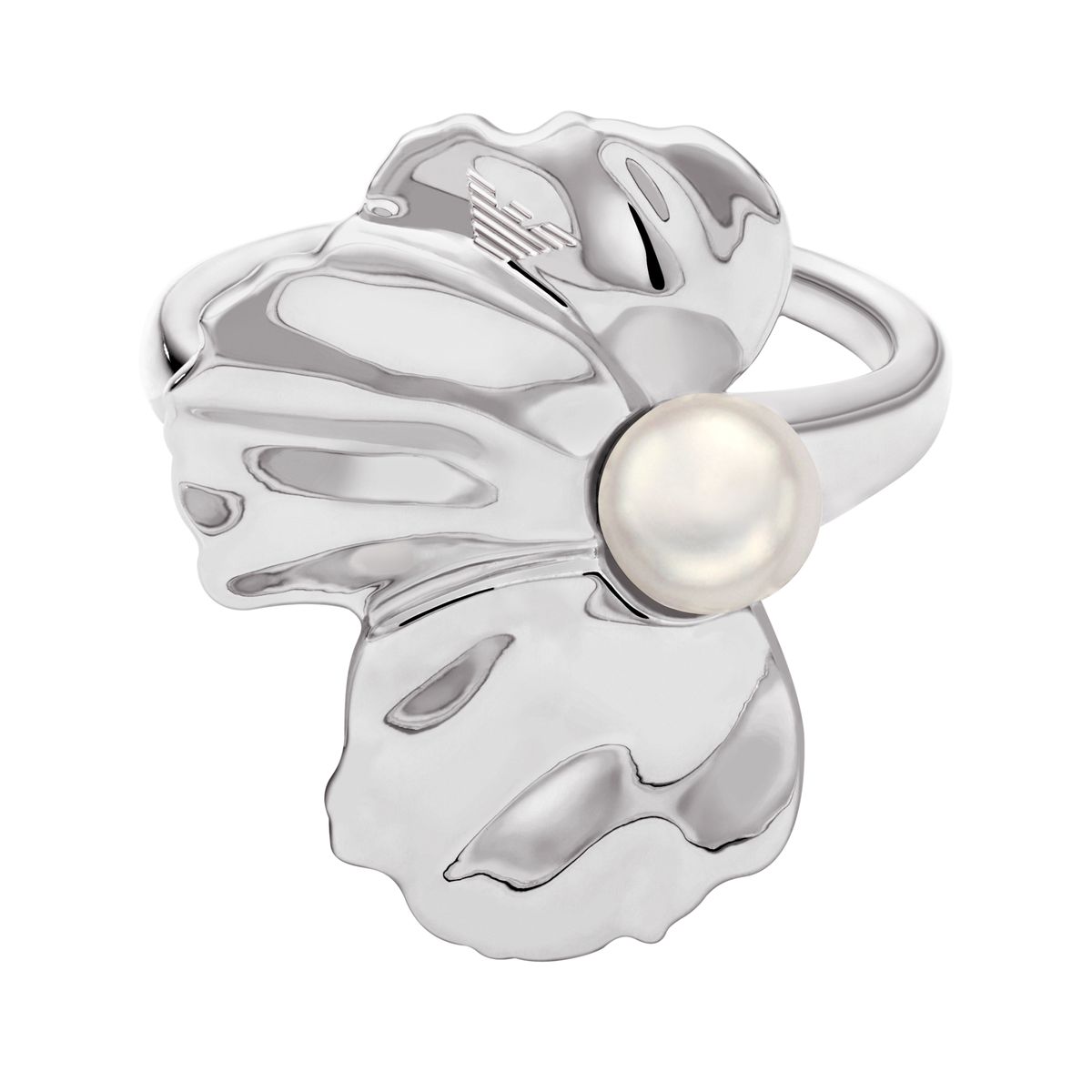 Silberfarbener Blumenring mit Perle