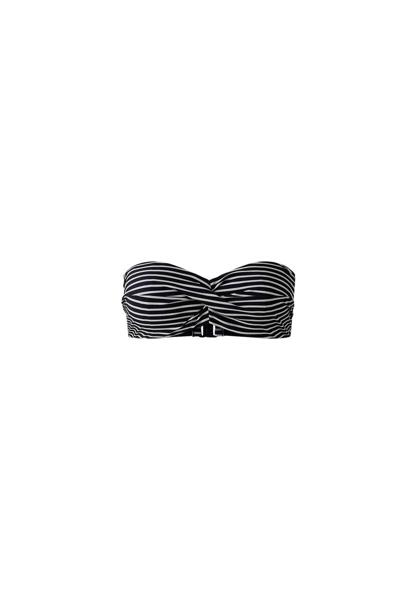 Gestreiftes Bandeau-Bikini-Oberteil mit Raffung