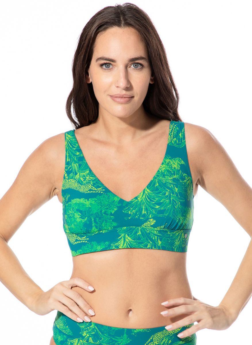 Bustier-Bikini-Oberteil mit Tropen-Gepard-Print