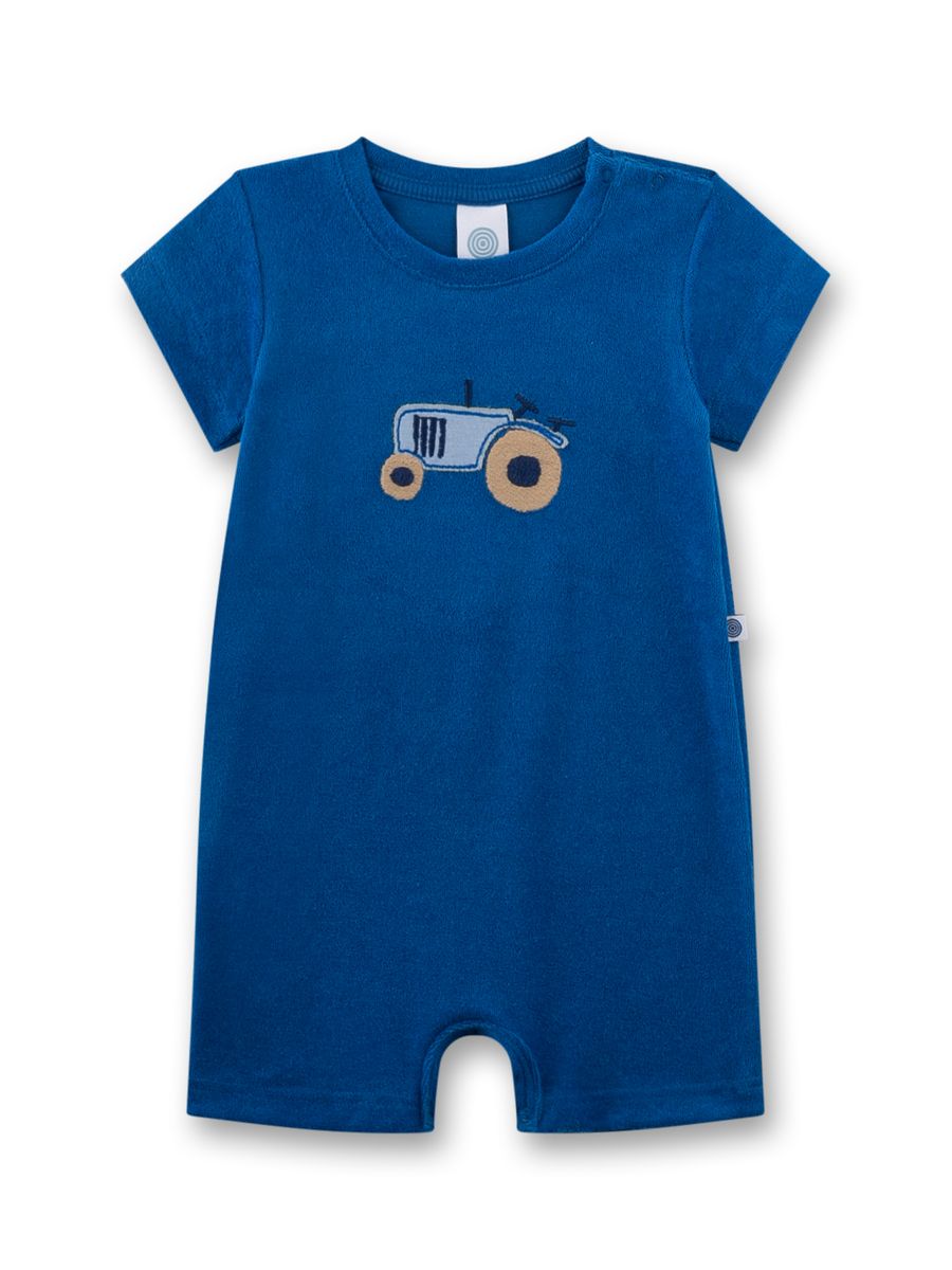 Kurzer Overall mit Traktor-Stickerei