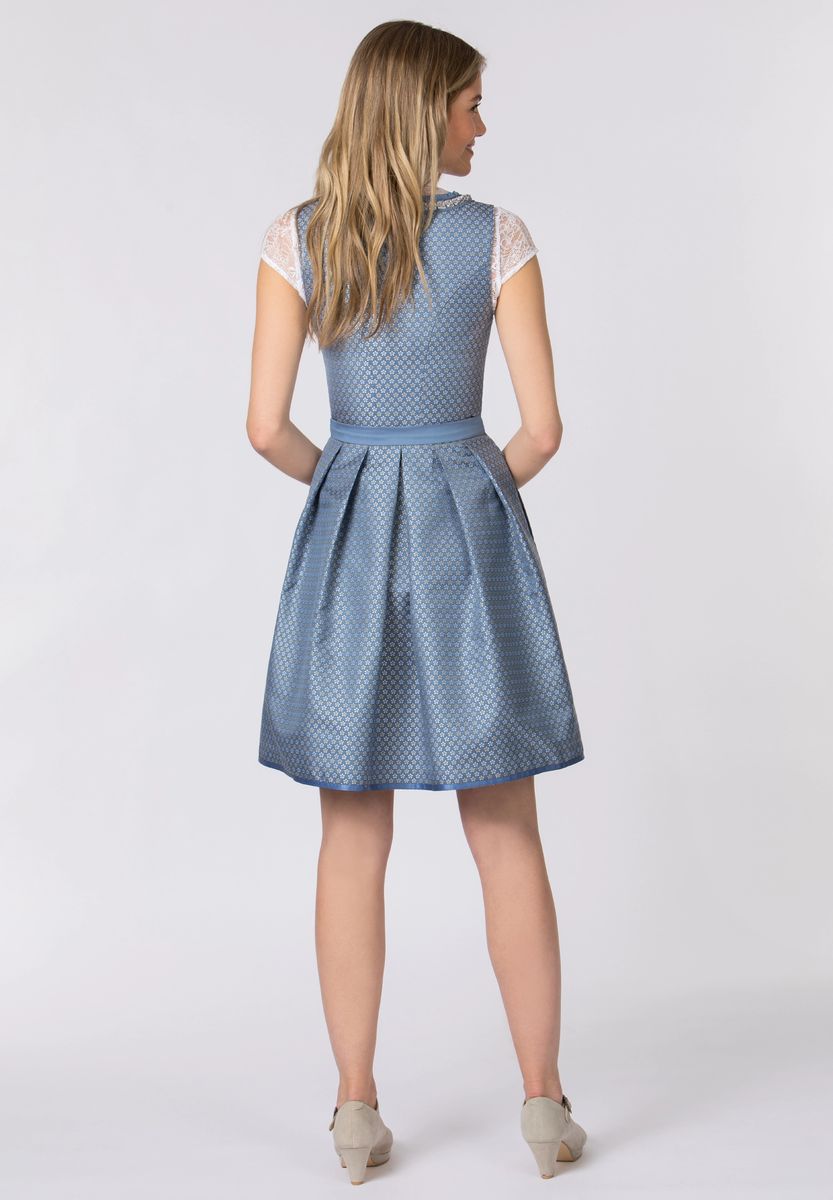 Traditionelles blaues Dirndl-Kleid mit Spitzenschürze