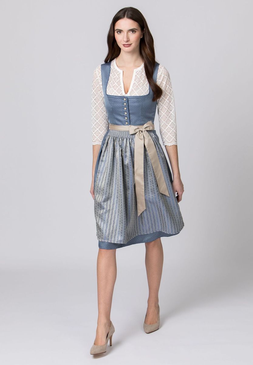 Elegantes blaues Jacquard Dirndl Kleid