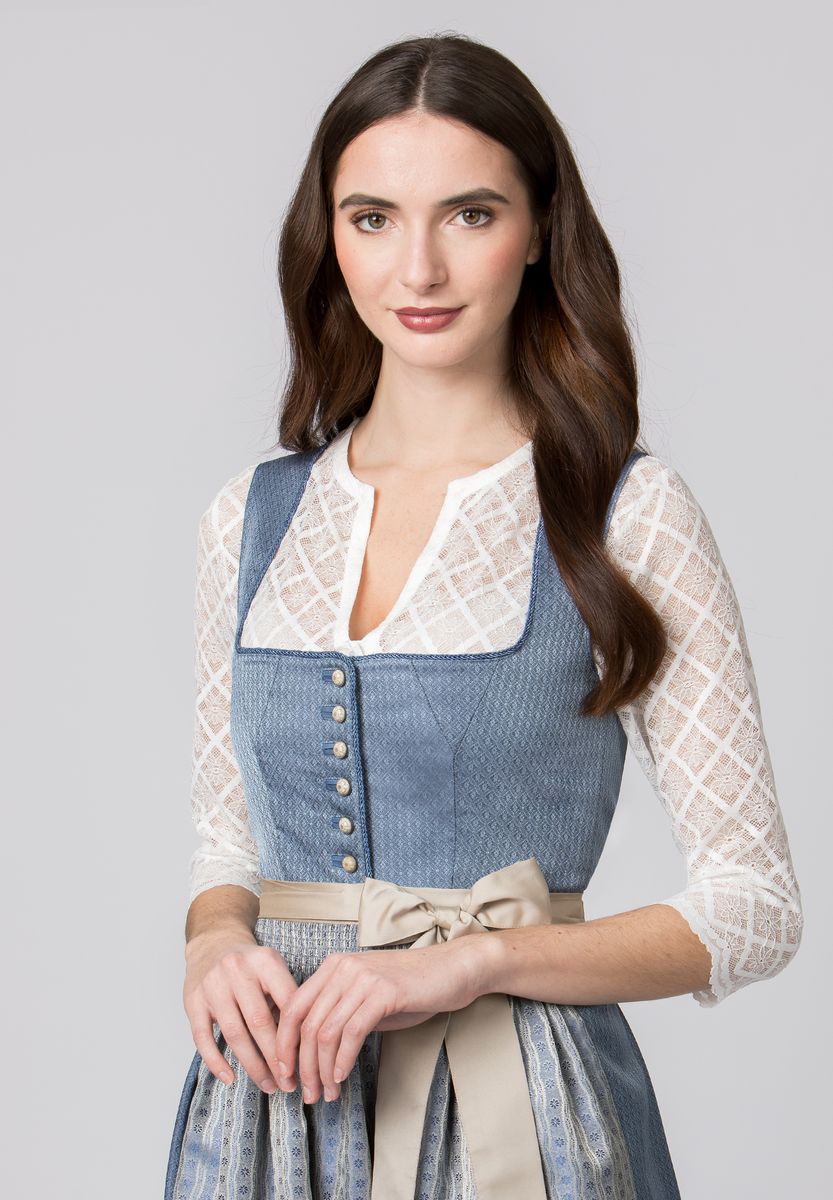 Elegantes blaues Jacquard Dirndl Kleid