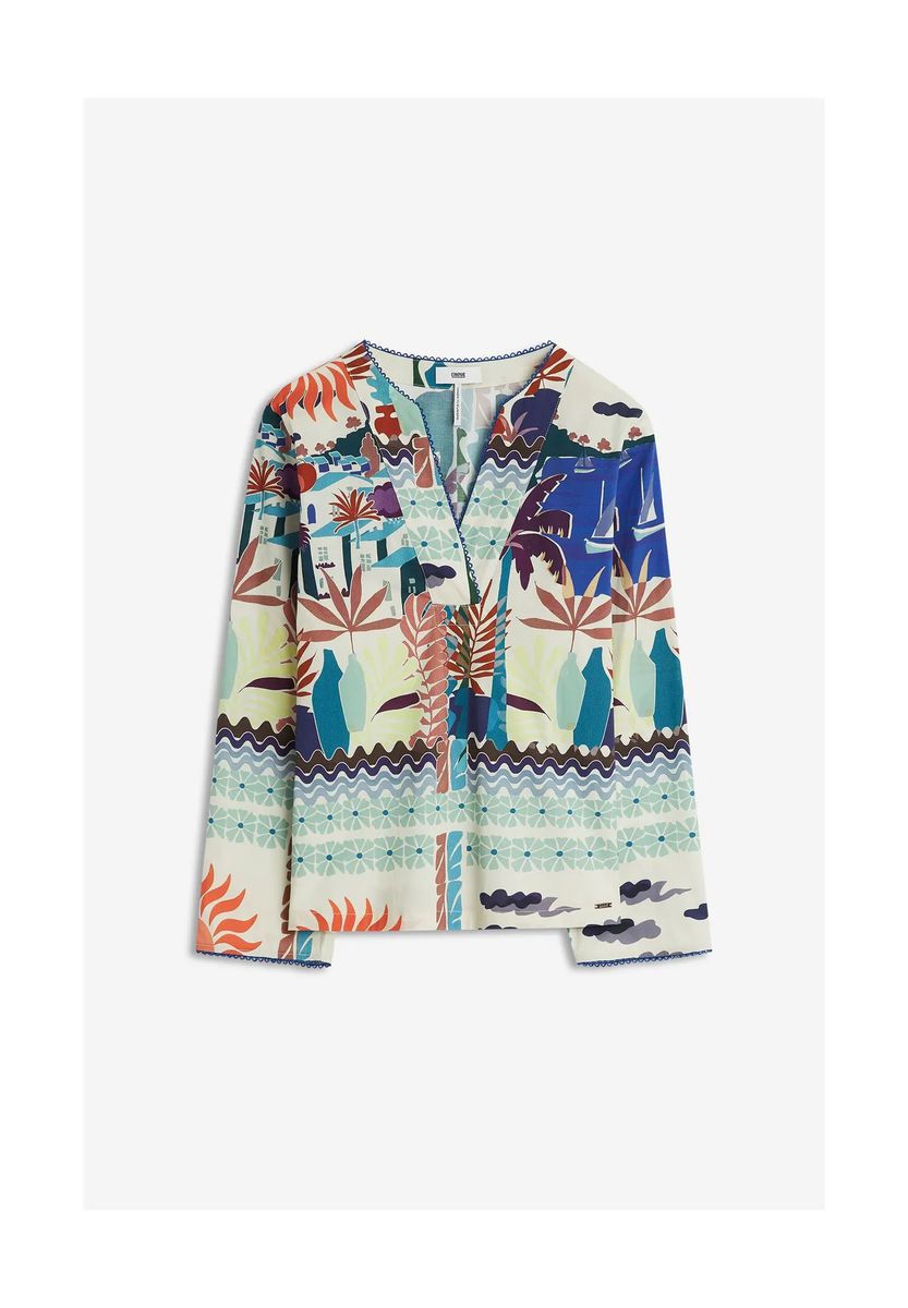 Bluse mit mediterranem Landschaftsprint