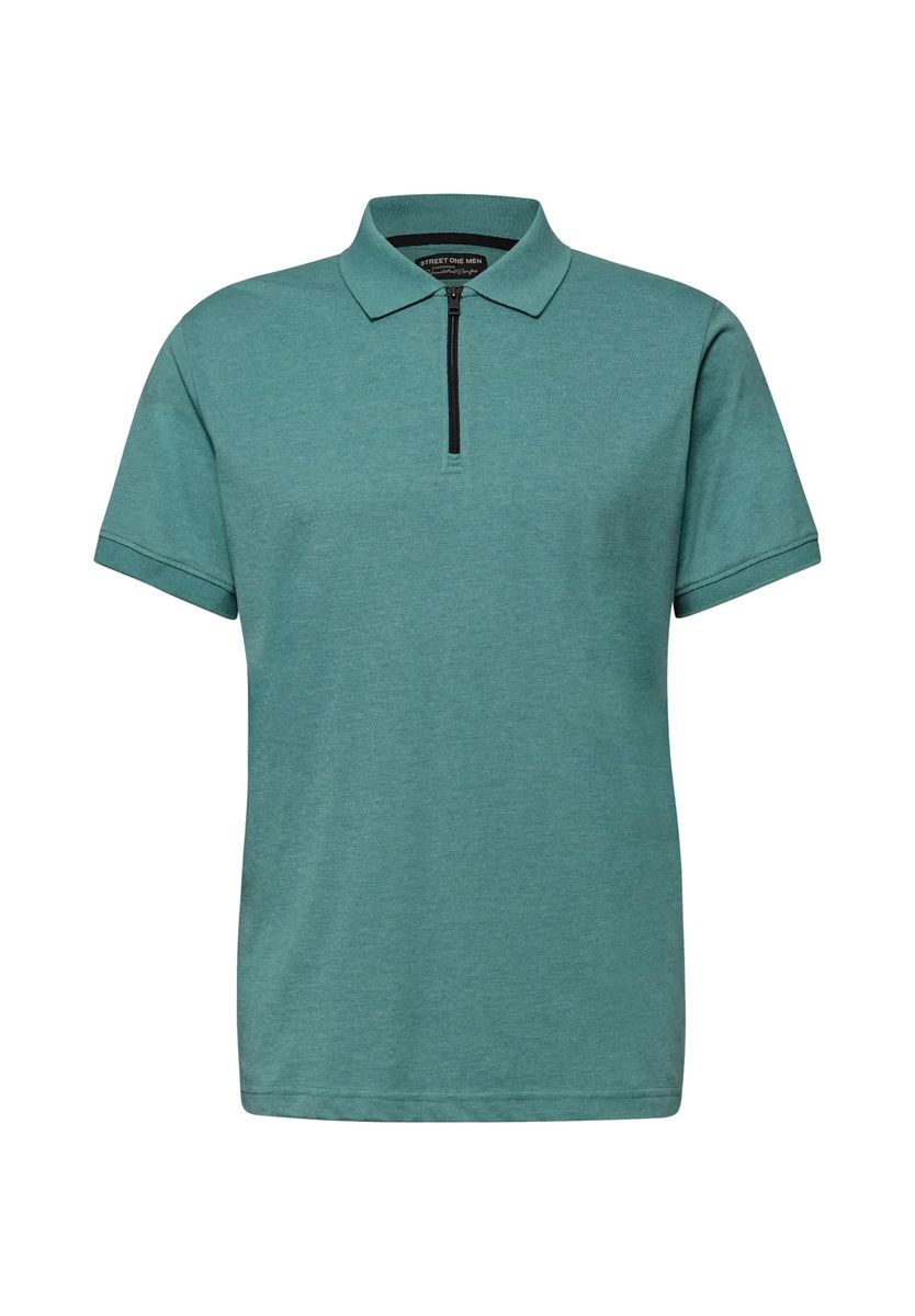 Melange-Kurzarmshirt mit Reißverschluss