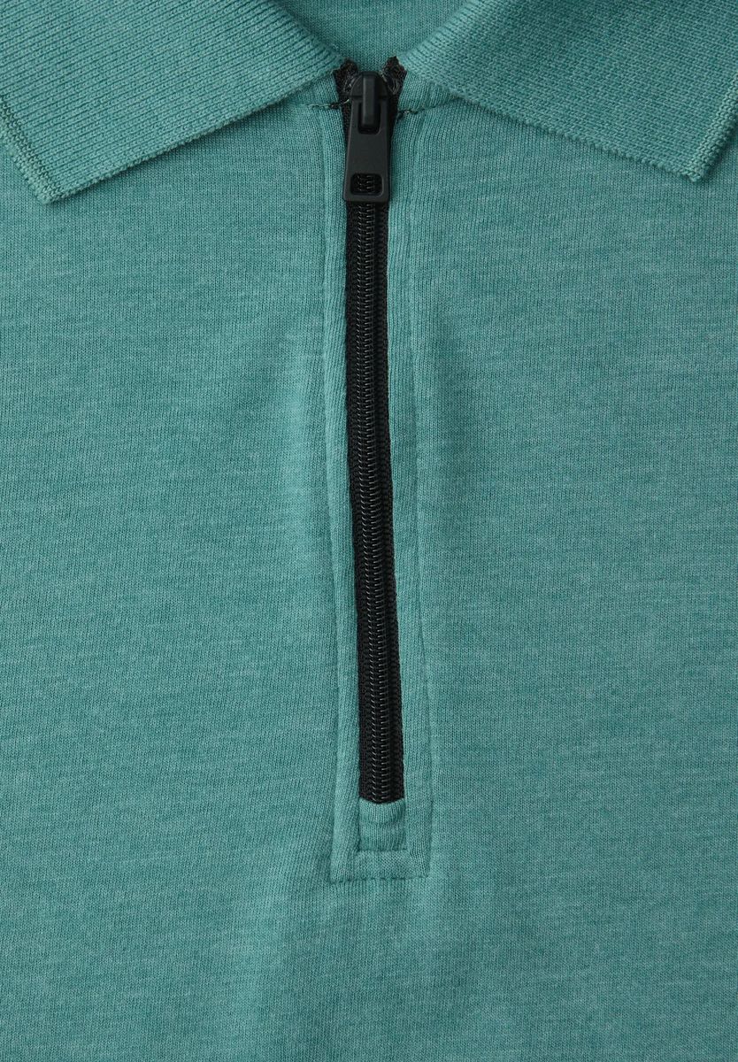 Melange-Kurzarmshirt mit Reißverschluss