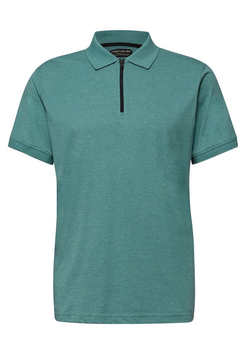 Melange-Kurzarmshirt mit Reißverschluss