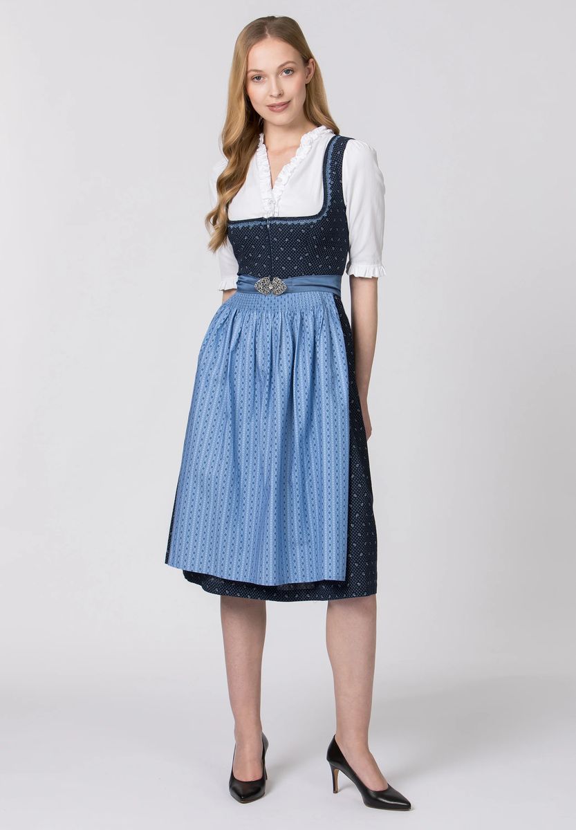 Klassisches blaues Dirndlkleid mit Blumendruck