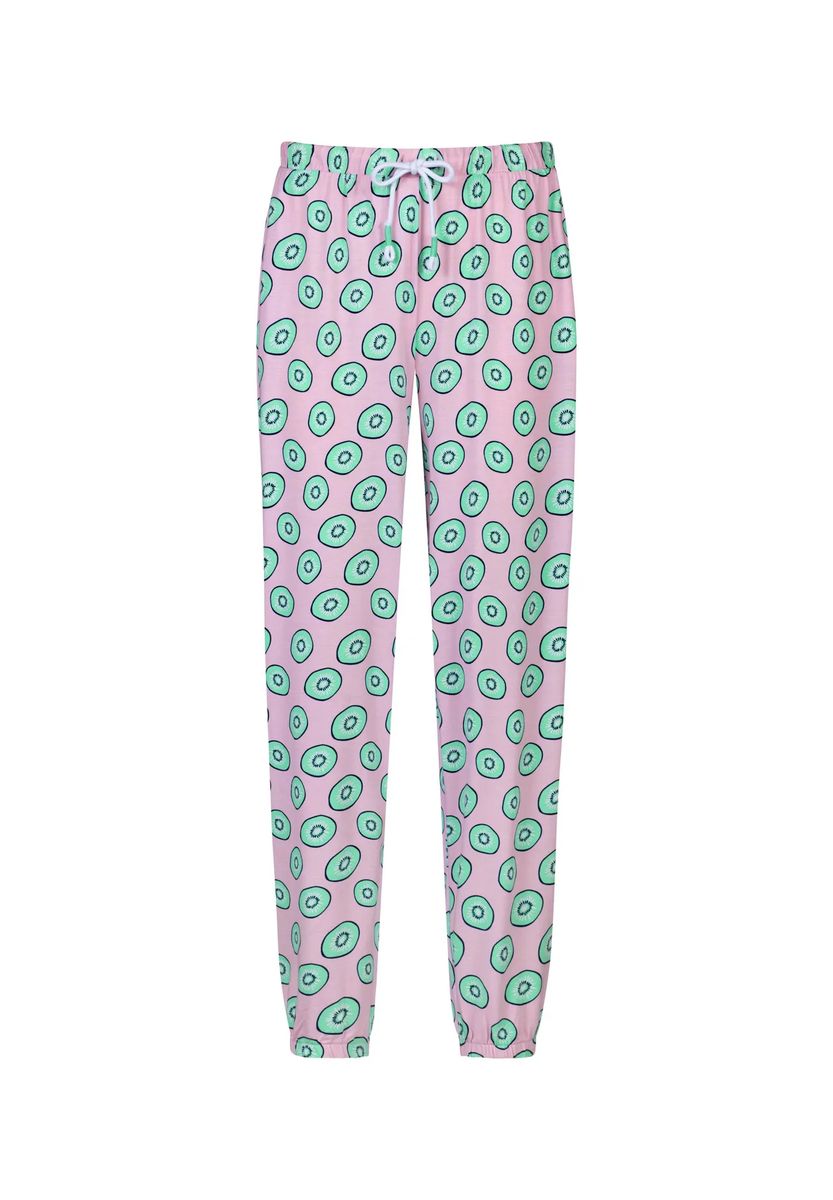 Schlafanzughose mit Kiwi-Print und Kordelzug