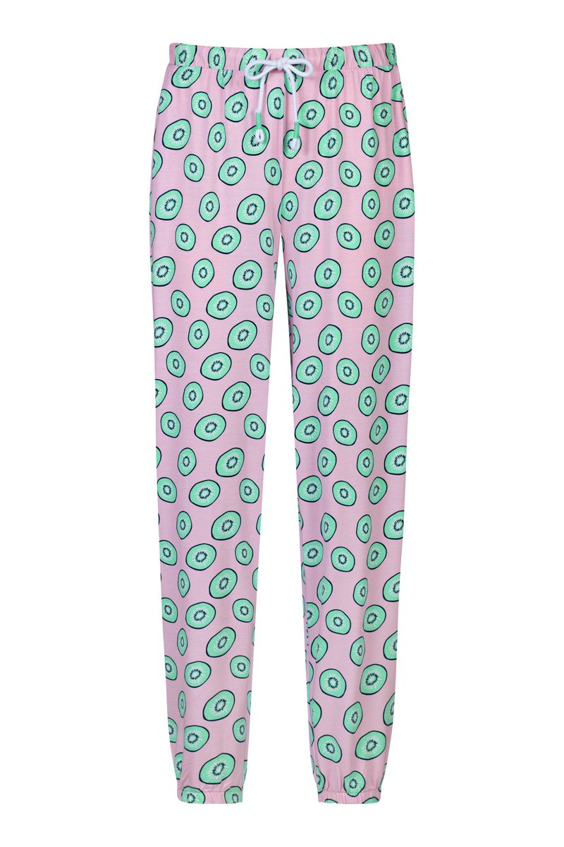 Schlafanzughose mit Kiwi-Print und Kordelzug