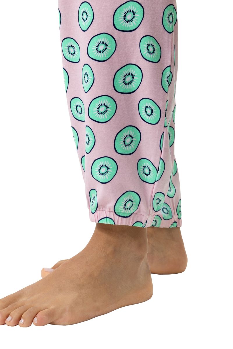 Schlafanzughose mit Kiwi-Print und Kordelzug
