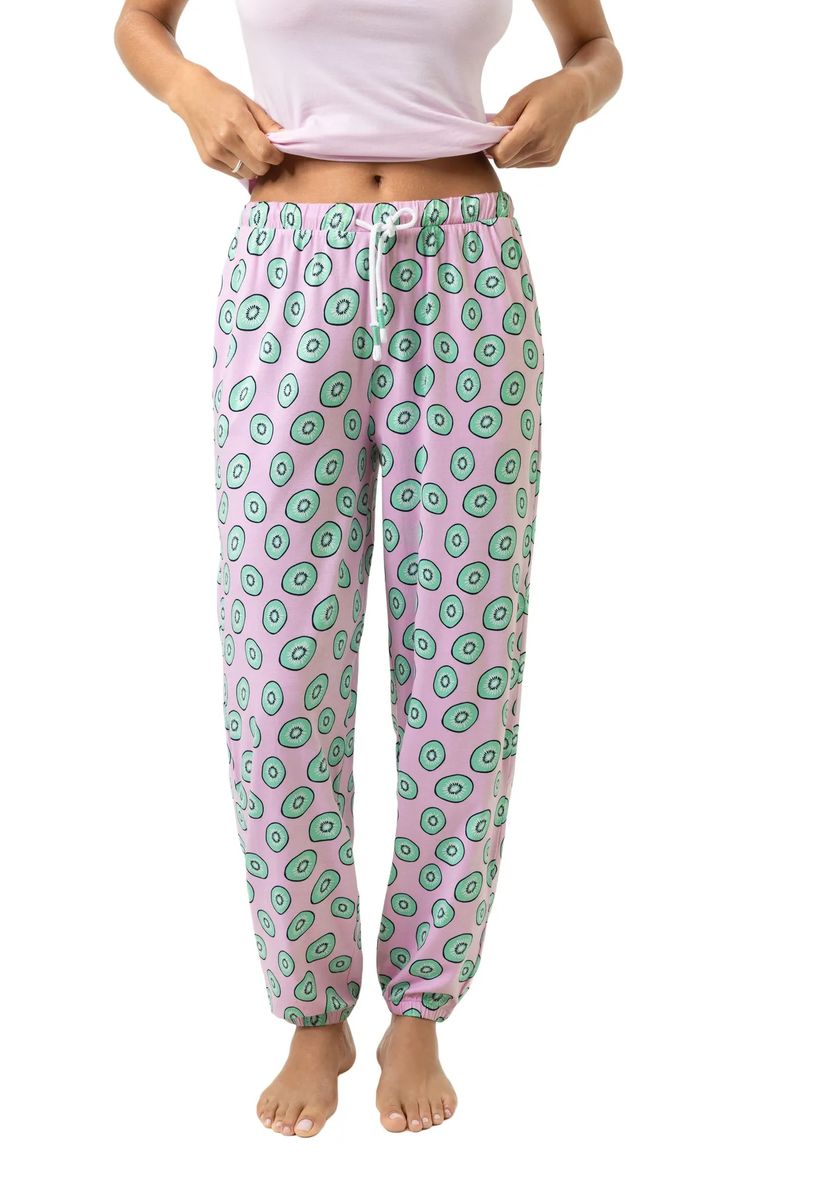Schlafanzughose mit Kiwi-Print und Kordelzug