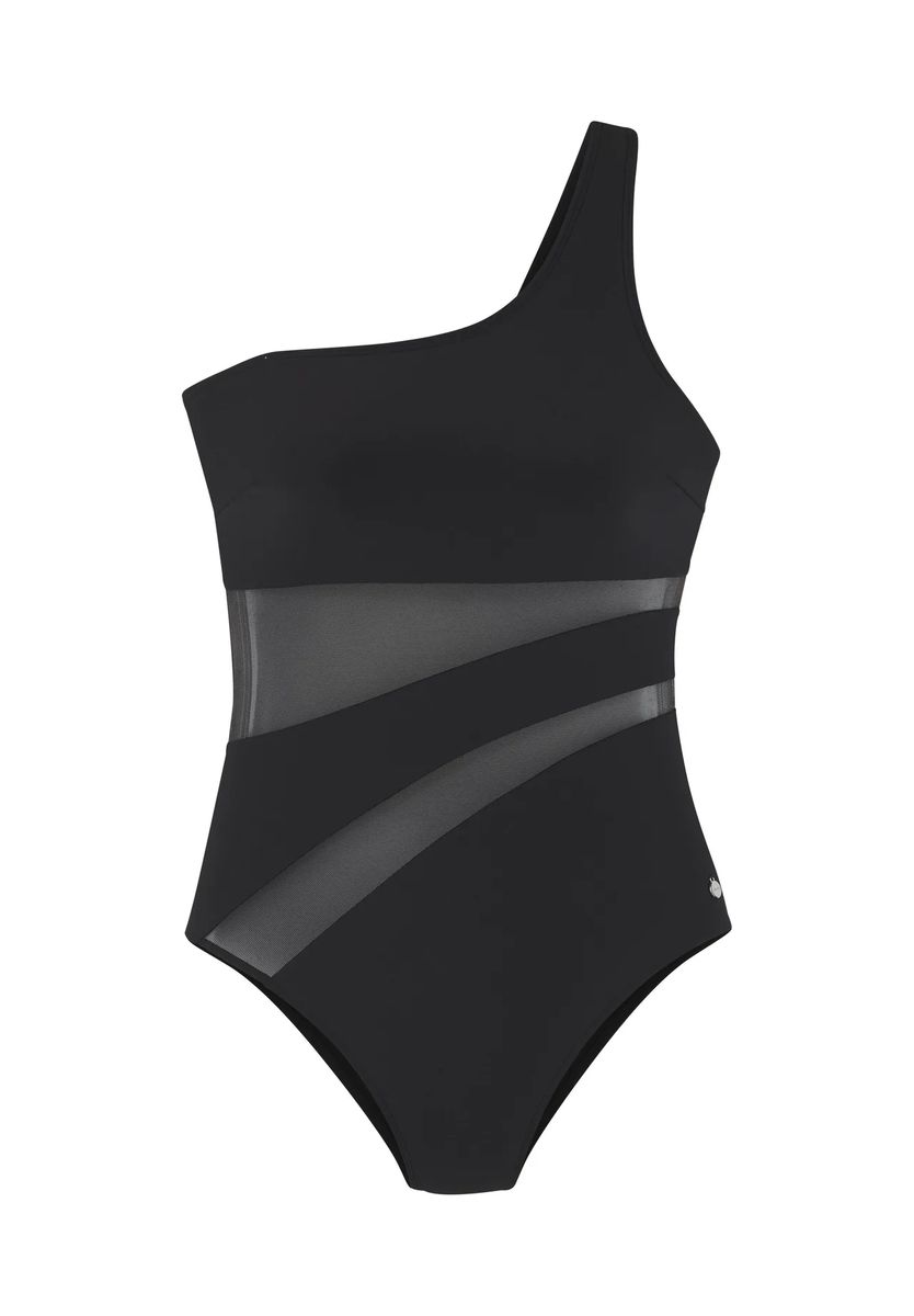 One-Shoulder-Badeanzug mit Mesheinsätzen