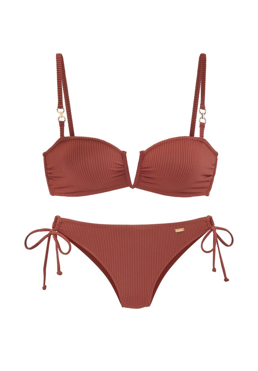 Gerippter Bügel-Bikini mit Bindebändern