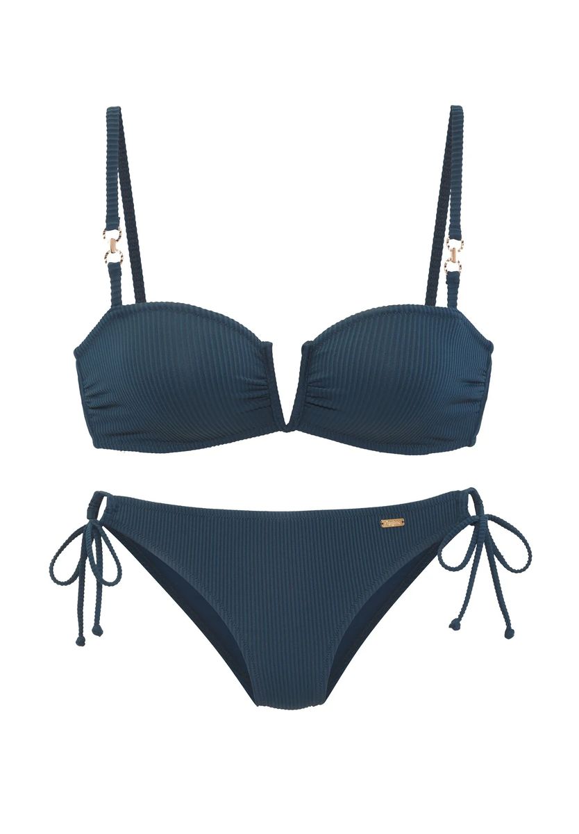Gerippter Bandeau-Bikini mit V-Draht