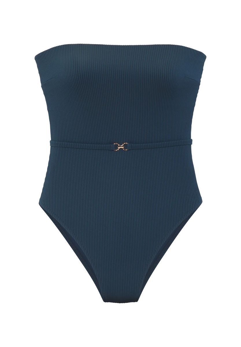 Bandeau-Badeanzug mit Ripp-Optik und Gürtel