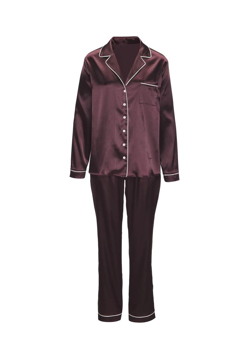 Klassischer Satin-Pyjama mit Paspelierung