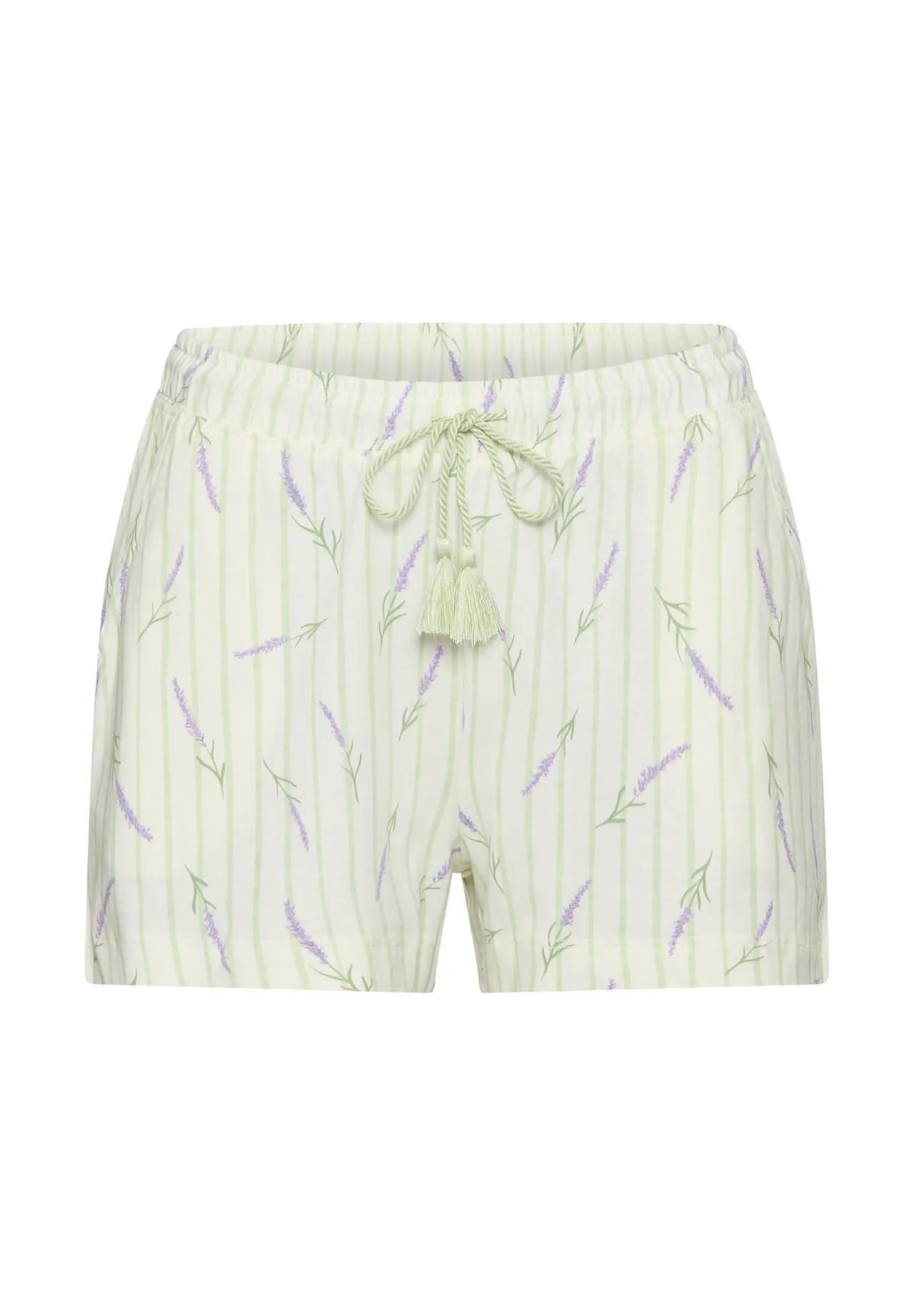 Gestreifte Schlafshorts mit Lavendel-Print