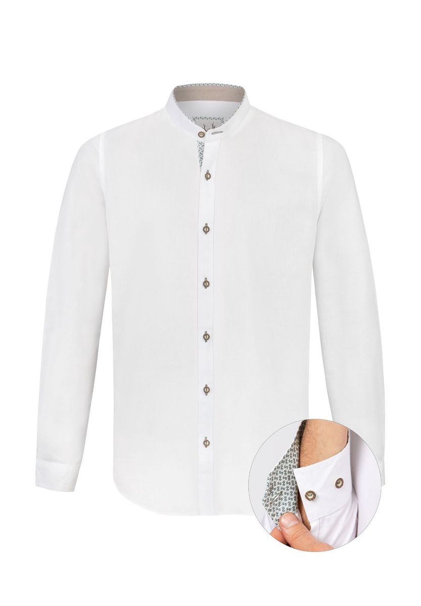 Herren Weißes Kragenloses Knopfhemd