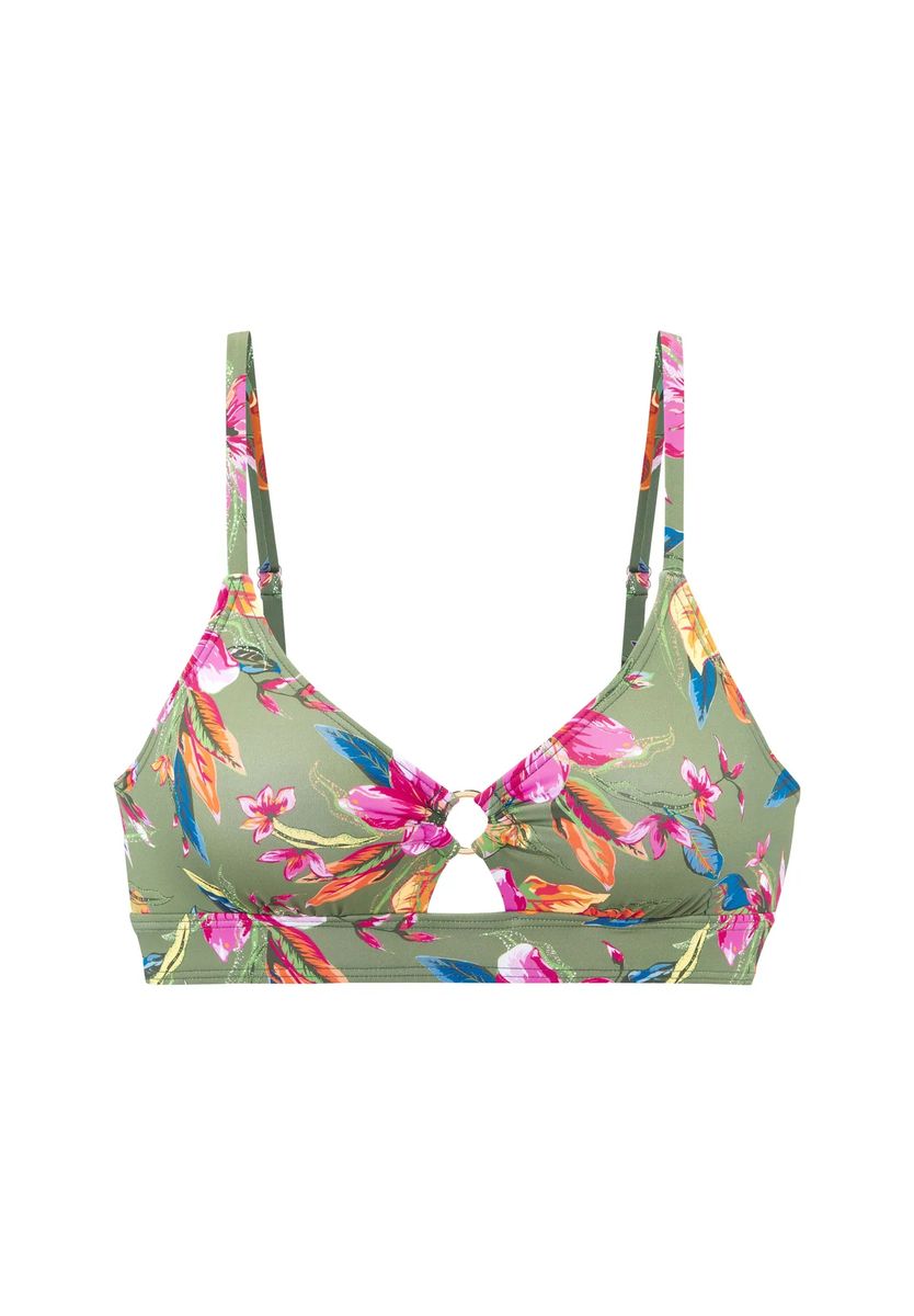 Bikini-Bralette mit Tropenprint und Zierring