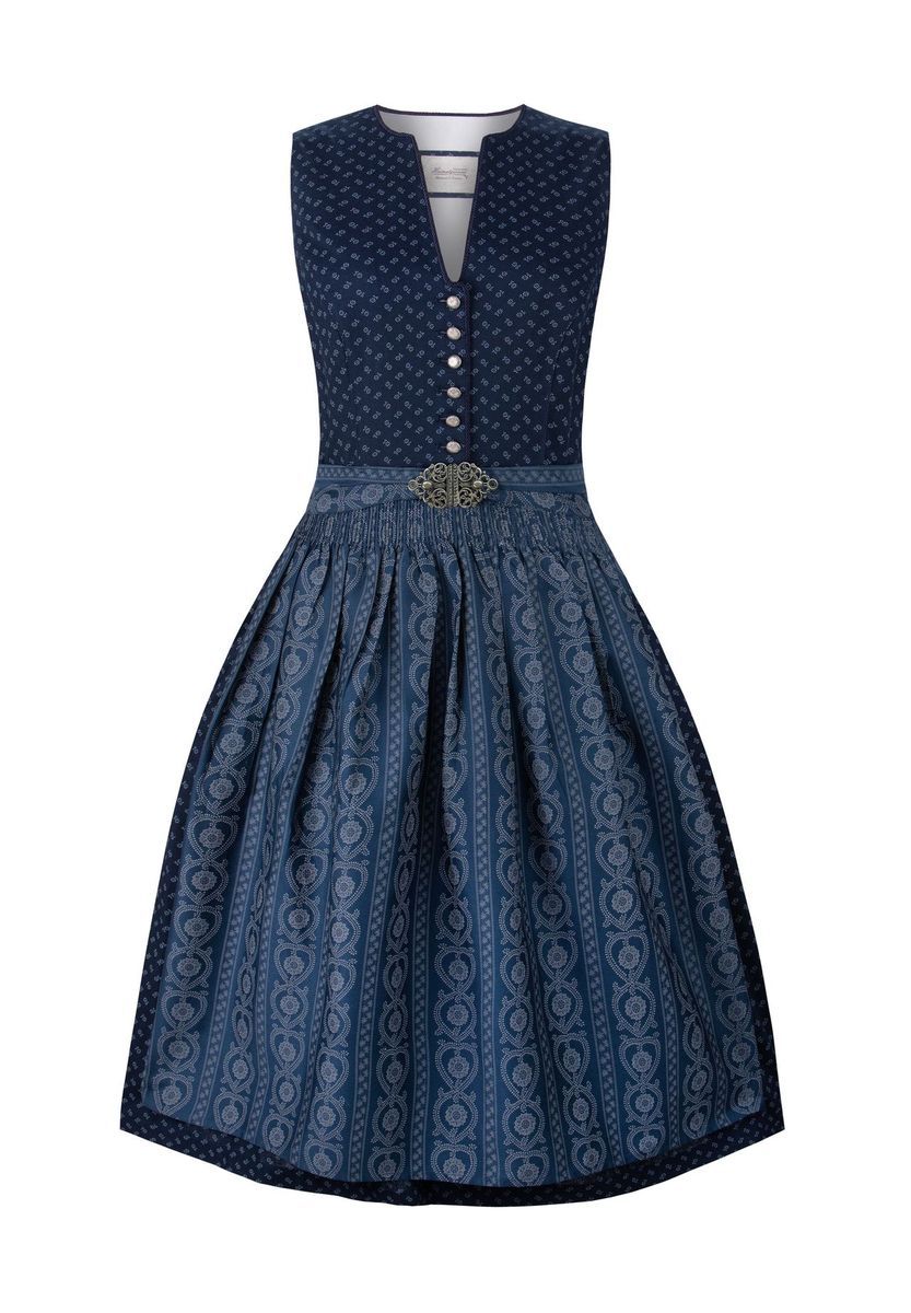 Elegantes blaues Dirndlkleid mit Blumenmuster