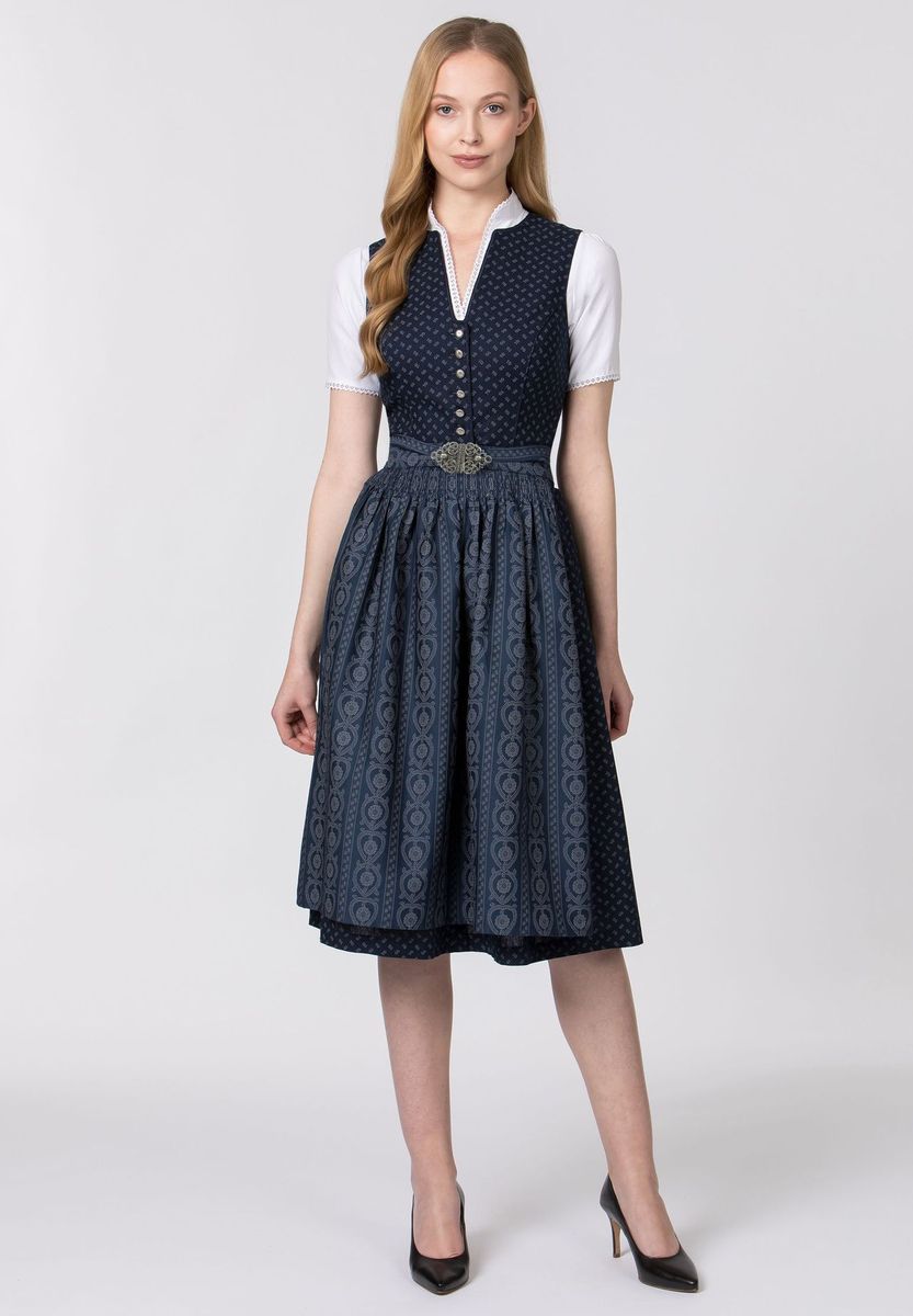 Elegantes blaues Dirndlkleid mit Blumenmuster