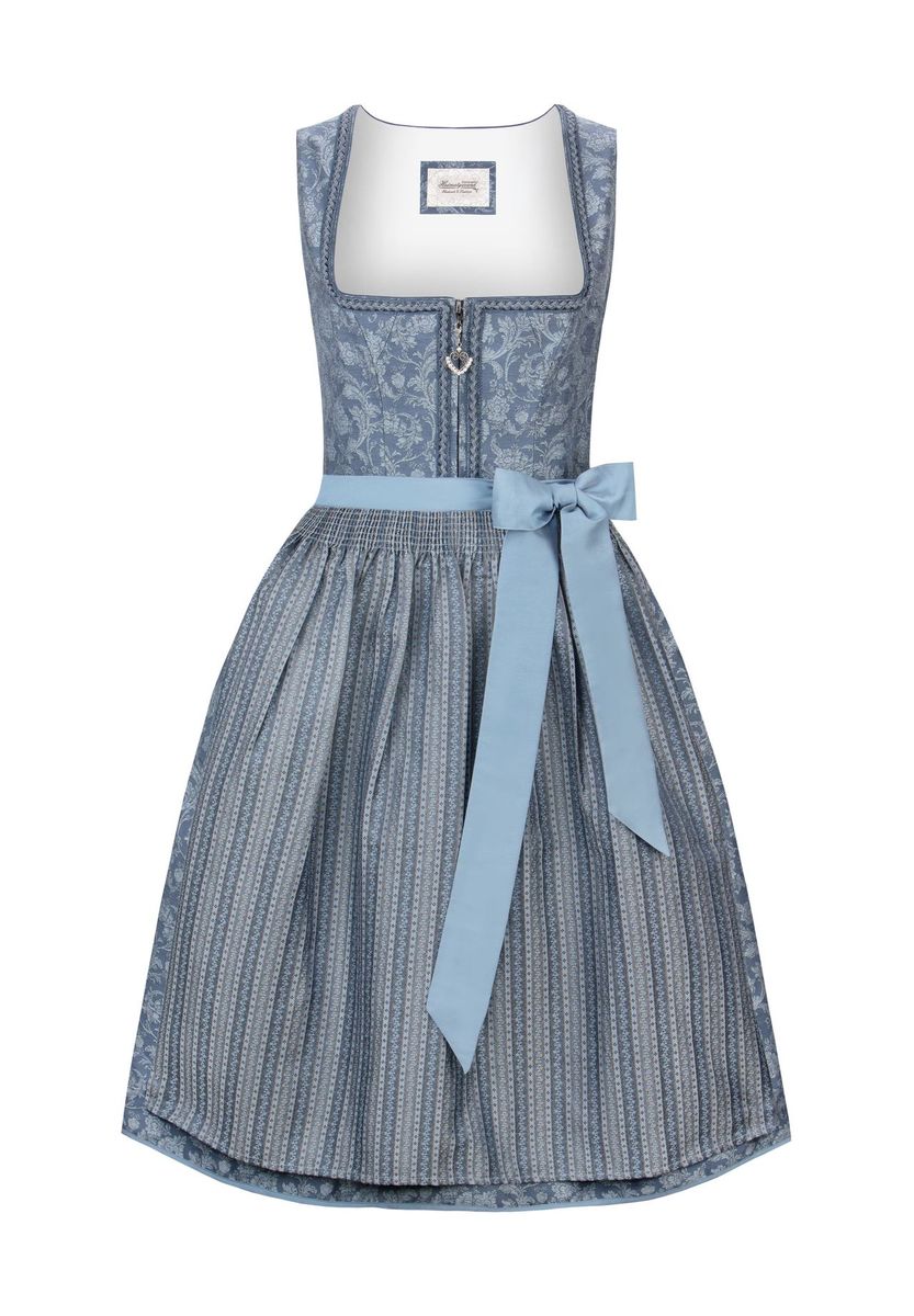 Elegantes blaues Dirndlkleid mit floralem Jacquardmuster