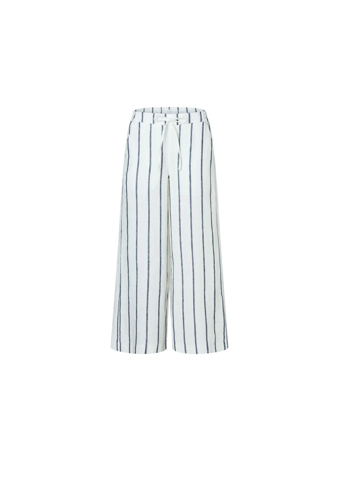 Gestreifte Leinenhose mit weitem Bein